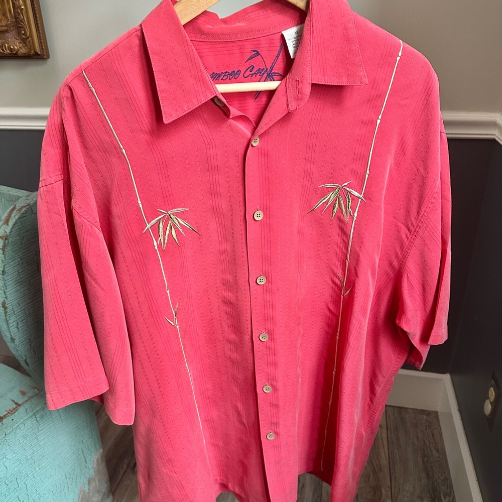 BAMBOO Silk Casual Button Down Shirt with Palm Embroidery